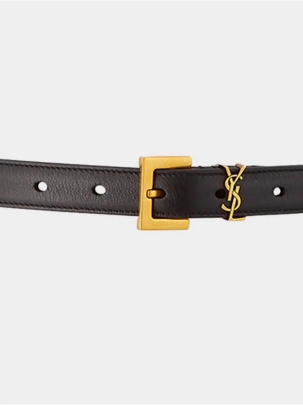 Yves Saint Laurent Cassandre Thin Belt in Grained Leather